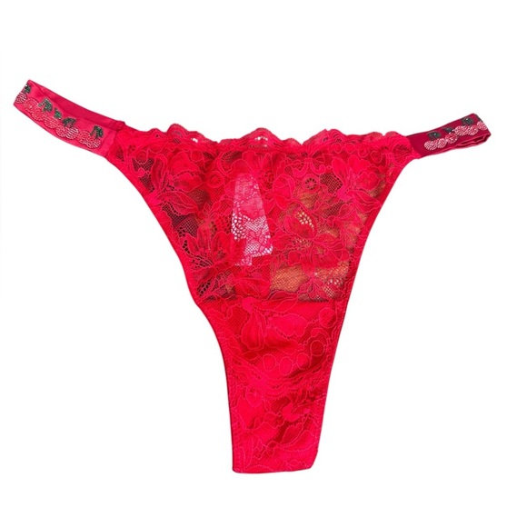 Victoria's Secret Shine Strap Lace Thong Panty Red - Picture 2 of 8